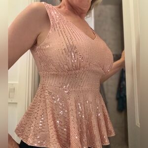 Women’s Sequins Rose Gold Blouse Sleeveless Shirt Size Medium